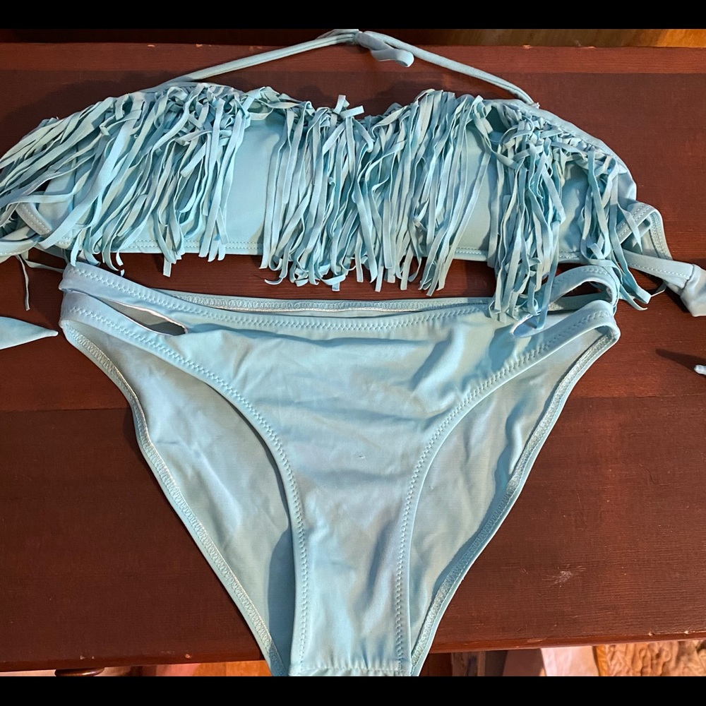 FRINGE!! Turquoise Bikini, Size Small